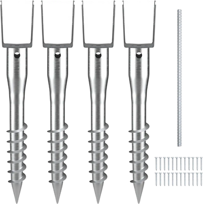 VEVOR No Dig Ground Anchor, 4 Pack 3.94 x 2.76 x 27.56 in DIY Screw in Post Stake, Includes 6 Lag Bolts & a Rebar, U-Shape Heavy Duty Steel Post Holder, Great for Mailbox Posts and Fence Posts