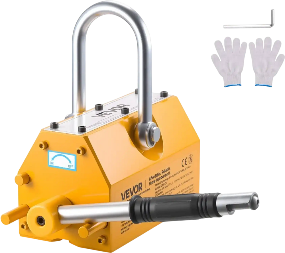 VEVOR Permanent Magnetic Lifter, 2200 lbs Pulling Capacity, Heavy Duty N42 Neodymium Lifting Magnet with Release Handle and Steel Hook, Used in Shop Crane and Hoist, for Lifting Plate Steel, Board