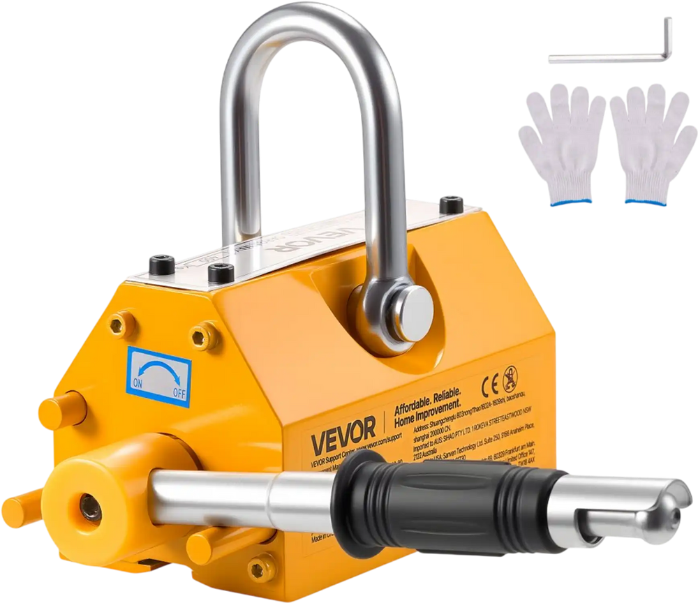 VEVOR Permanent Magnetic Lifter, 880 lbs Pulling Capacity, Heavy Duty N42 Neodymium Lifting Magnet with Release Handle and Steel Hook, Used in Shop Crane and Hoist, for Lifting Plate Steel, Board