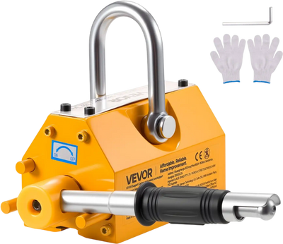 VEVOR Permanent Magnetic Lifter, 880 lbs Pulling Capacity, Heavy Duty N42 Neodymium Lifting Magnet with Release Handle and Steel Hook, Used in Shop Crane and Hoist, for Lifting Plate Steel, Board