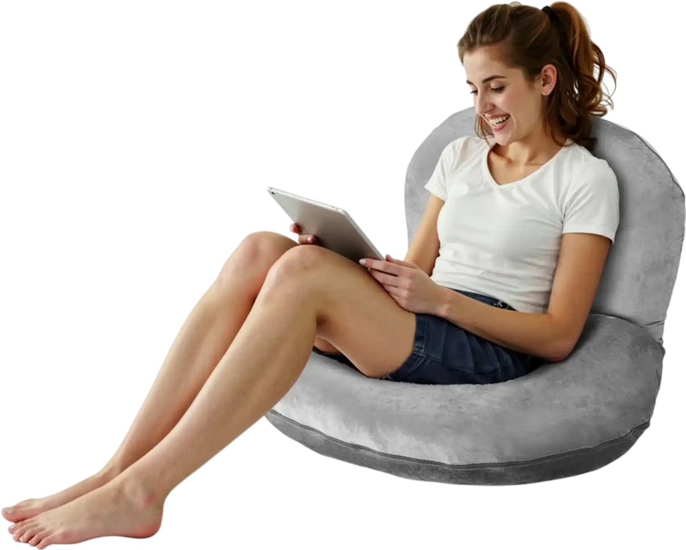 VEVOR Reading Pillow, Large Size U-Shaped Sitting up Pillow, Washable Bed Pillow with Soft Velvet, Bed Rest Back Pillow, Ideal for Reading, Gaming, Resting, Working, Grey