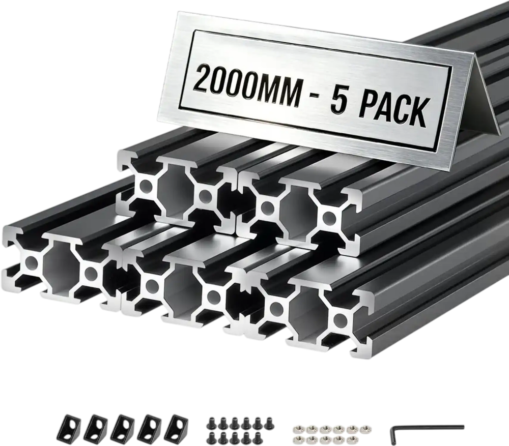 VEVOR 5PCS 2040 Aluminum Extrusion Profile, 78.74 Inch 2000 mm, V Slot European Standard Anodized Linear Rail, High-Strength Extruded Aluminum Rail, for 3D Printer Parts and CNC DIY Workbench, Black