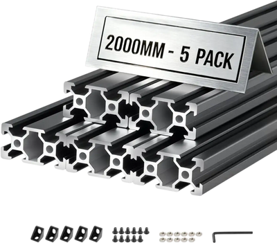 VEVOR 5PCS 2040 Aluminum Extrusion Profile, 78.74 Inch 2000 mm, V Slot European Standard Anodized Linear Rail, High-Strength Extruded Aluminum Rail, for 3D Printer Parts and CNC DIY Workbench, Black