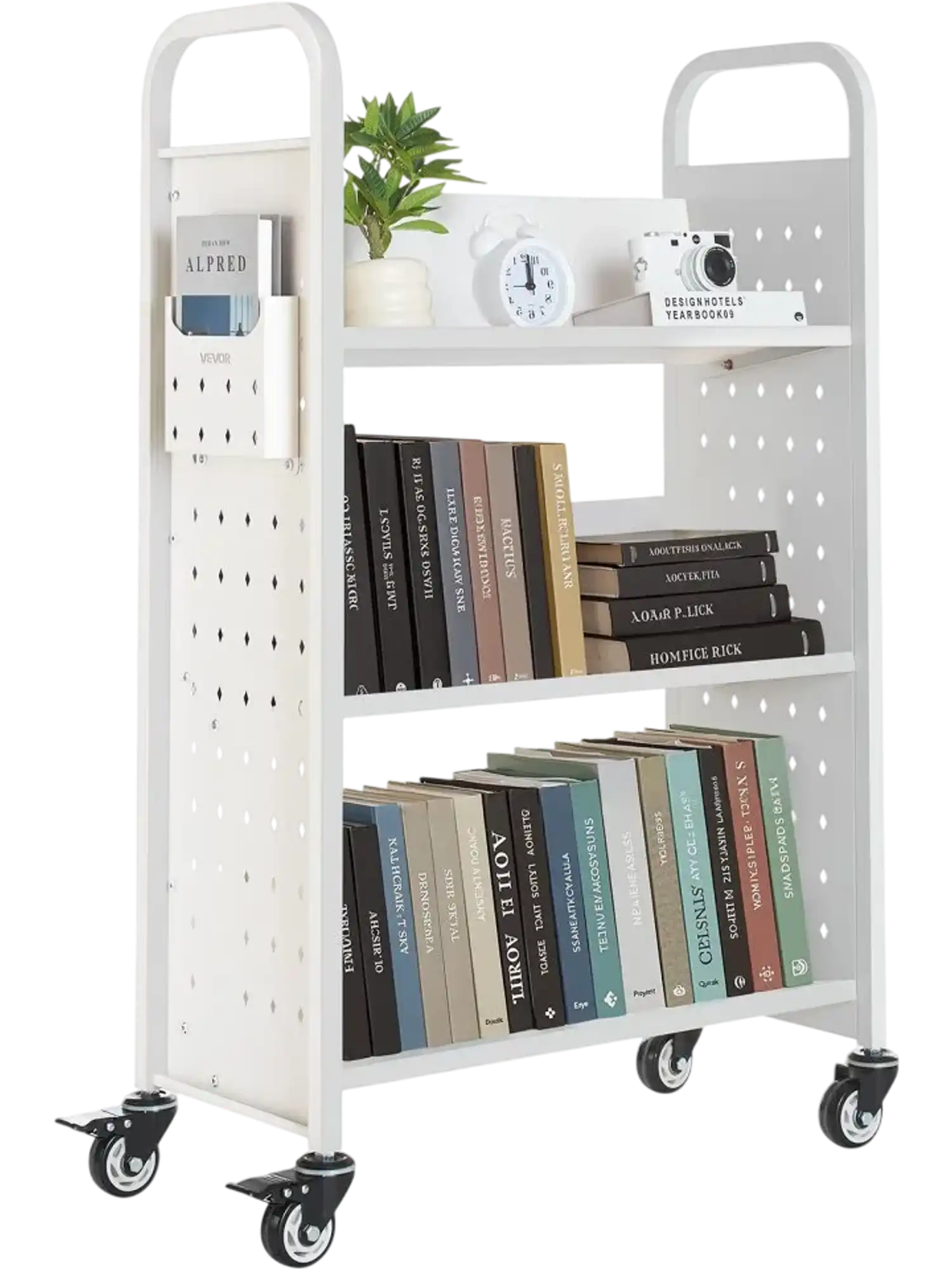 Vevor Book Cart 3-Tier Rolling Library Cart White New