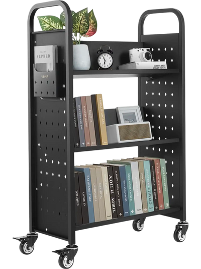 Vevor Book Cart 3-Tier Rolling Library Cart Black New
