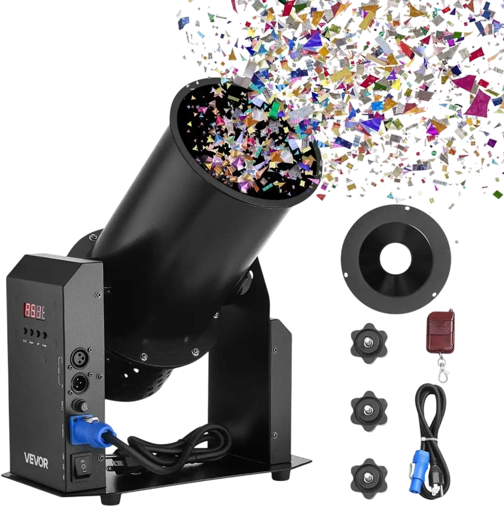 VEVOR Electric Confetti Machine, 1500W Powerful Output Confetti Cannon Launcher, DMX512, Manual & Remote Control, Portable Confe-tti Shooter for Wedding Christmas Party Event Show Stage Nightclub