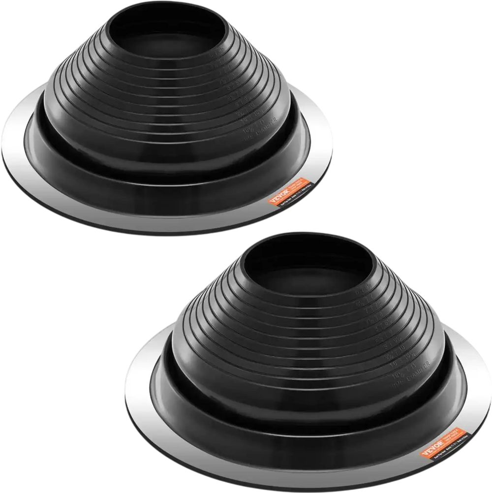 VEVOR 2 Pcs Roof Pipe Flashing Boots, Fit Pipe OD 6" to 11", Flexible EDPM Roofing Jack Pipe Flashing, High Temp -67℉ to 212℉, Endurable Round Metal Base, for Chimney, Wood Stove & Outdoor Vent Pipes