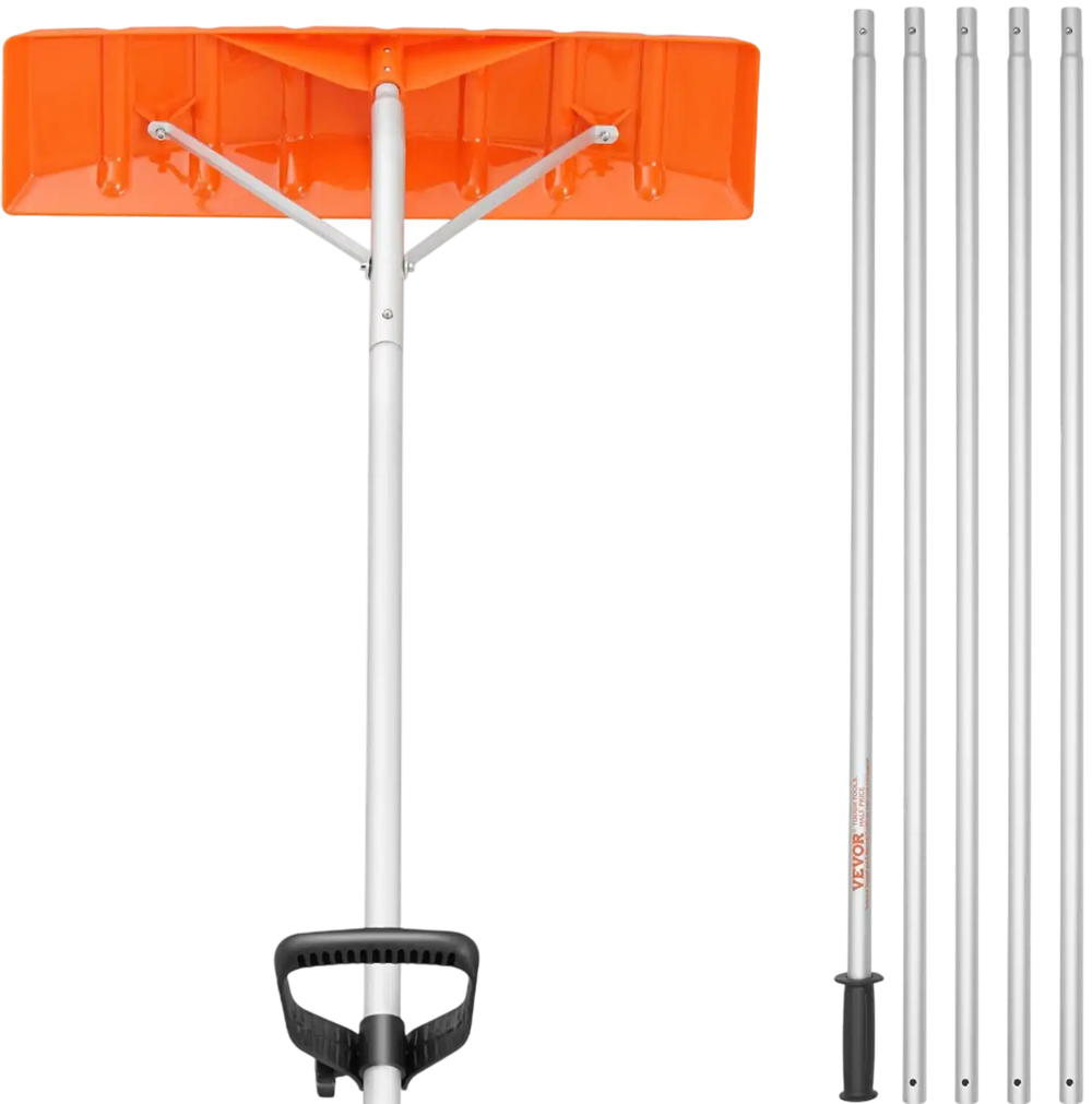 VEVOR Snow Roof Rake, 25" Plastic Blade Snow Removal Tool, 21ft Reach Aluminium Handle, Superior Roof Shovel with Anti-Slip Handle Grip, Easy to Setup & Use for House Roof, Car Snow, Wet Leaves