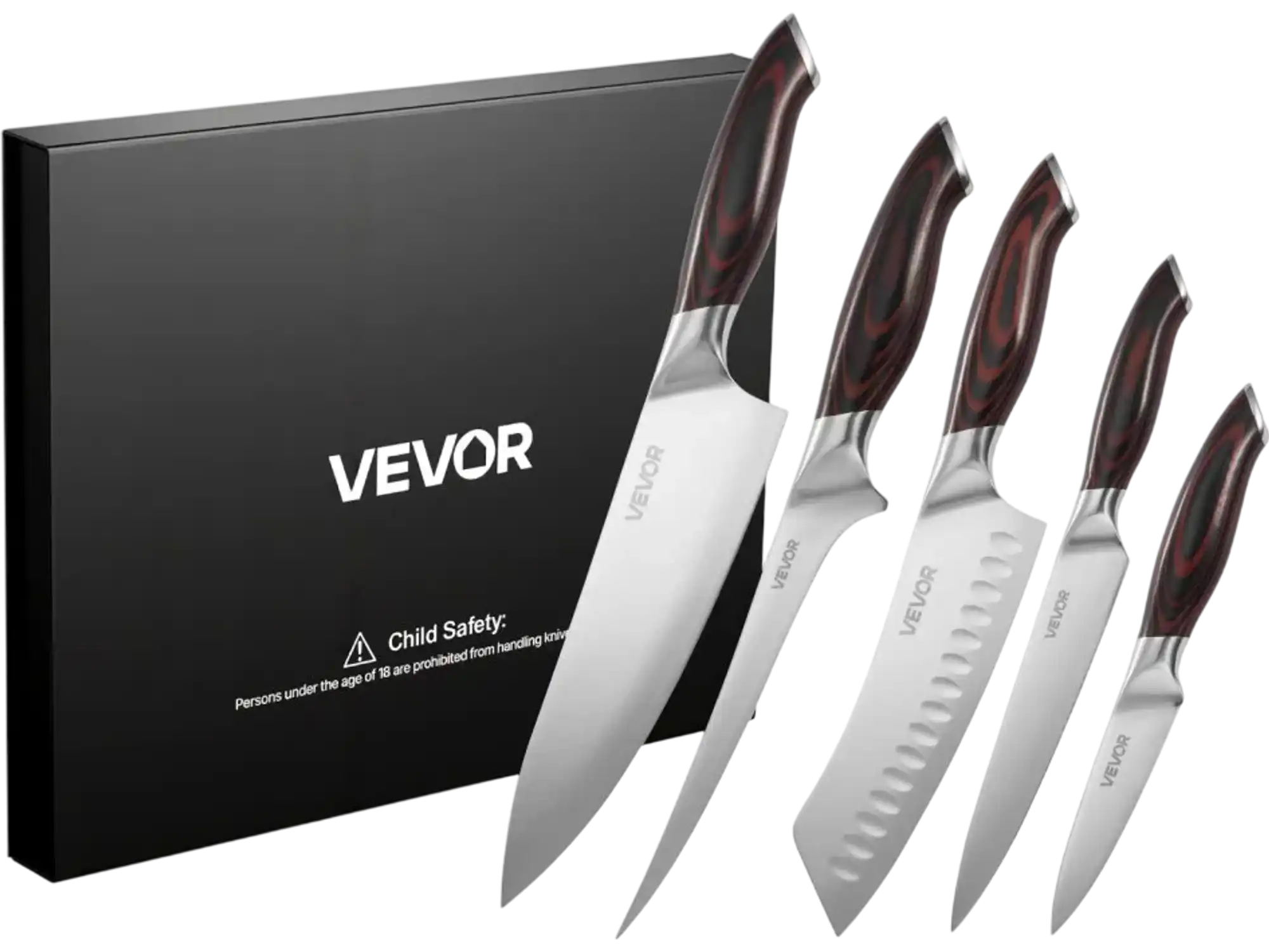 Vevor Kitchen Knife Set 5-Piece High Carbon Stainless Steel Professional Cutlery New