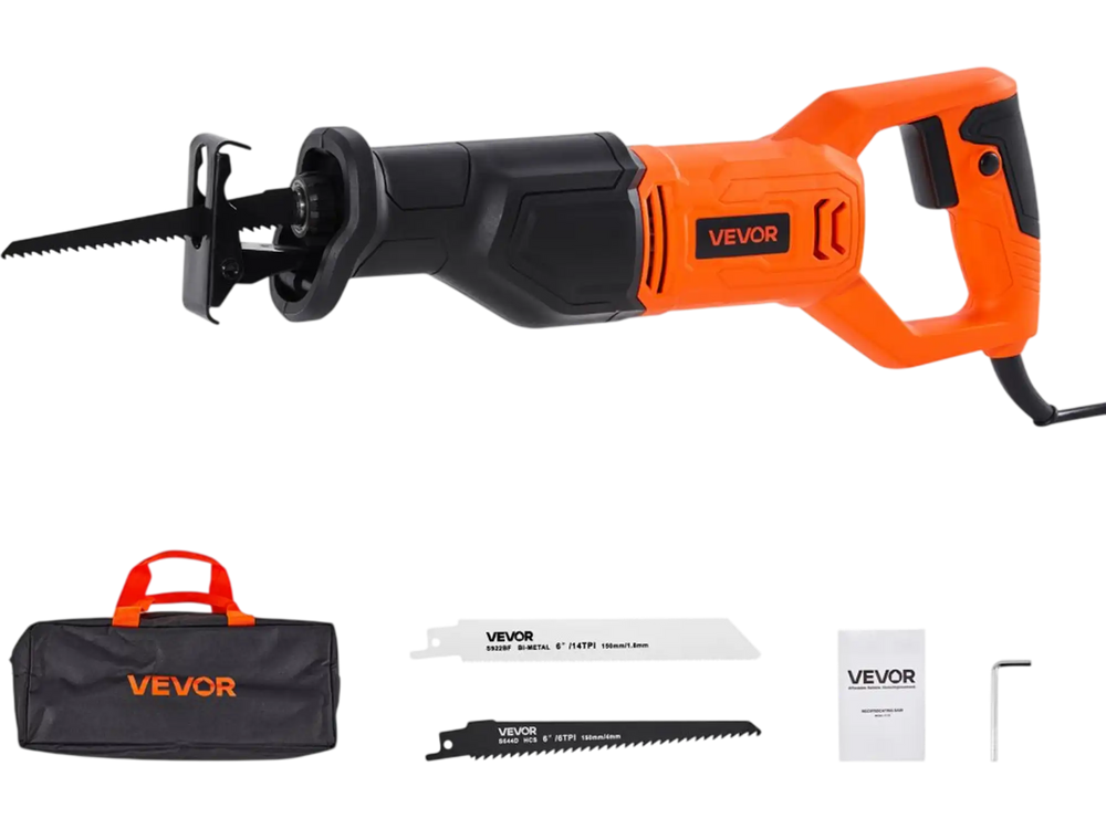 VEVOR Corded Reciprocating Saw, 120 Volt 6 Amp, 3000 SPM Variable Speed, 3/4 inch Stroke Length, Electric Reciprocating Saw with 8 Blades and Carrying Bag, for Wood, Metal, and Plastic Cutting