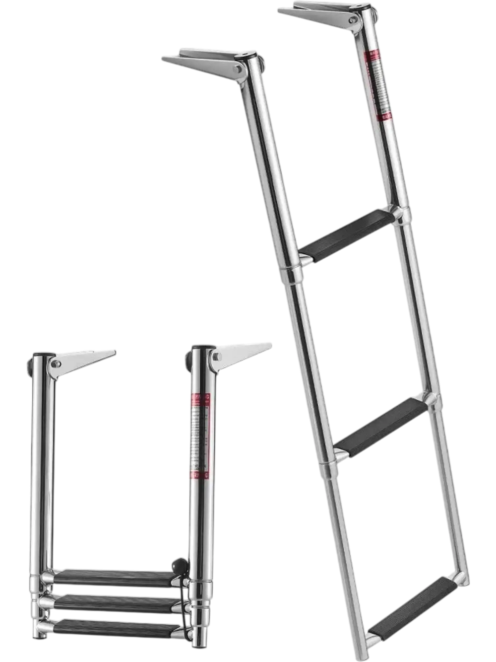 VEVOR Boat Ladder, 3 Steps, Stainless Steel Telescoping Folding Swim Deck Ladder for Rear Entry Inboard, Heavy Duty 600 lbs Capacity with Wide Anti-Slip Steps, for Outboards, Yacht, Pontoon Boats