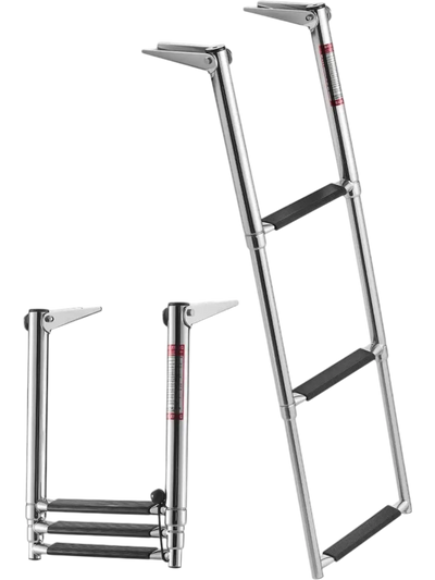 VEVOR Boat Ladder, 3 Steps, Stainless Steel Telescoping Folding Swim Deck Ladder for Rear Entry Inboard, Heavy Duty 600 lbs Capacity with Wide Anti-Slip Steps, for Outboards, Yacht, Pontoon Boats
