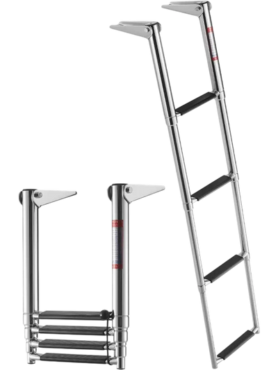 VEVOR Boat Ladder, 4 Steps, Stainless Steel Telescoping Folding Swim Deck Ladder for Rear Entry Inboard, Heavy Duty 900 lbs Capacity with Wide Anti-Slip Steps, for Outboards, Yacht, Pontoon Boats