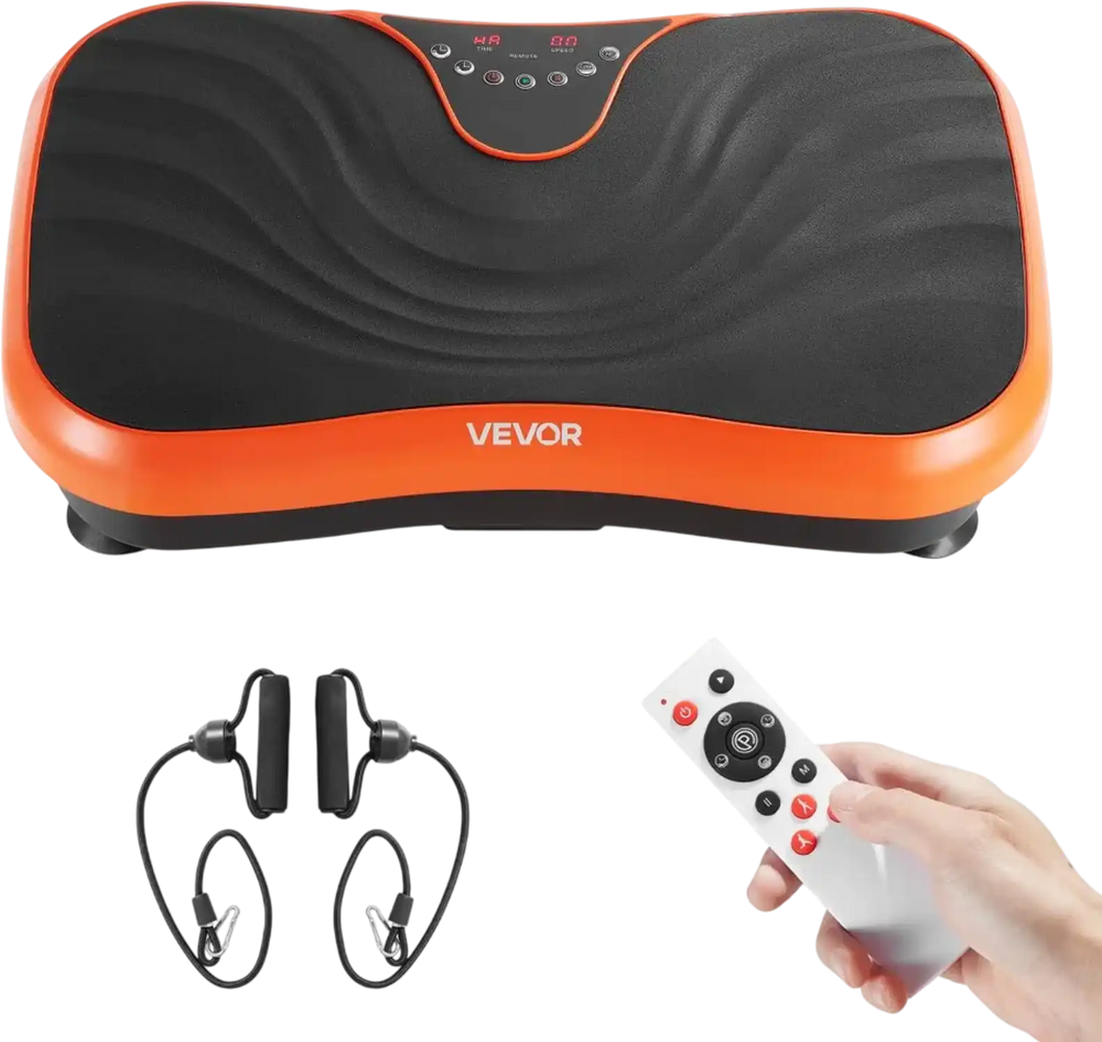 VEVOR Vibration Plate Exercise Machine, Whole Body Vibrating Platform for Lymphatic Drainage and Weight Loss, Home Workout Fitness Equipment with 2 Resistance Bands, Body Shaker for Women Men, Orange