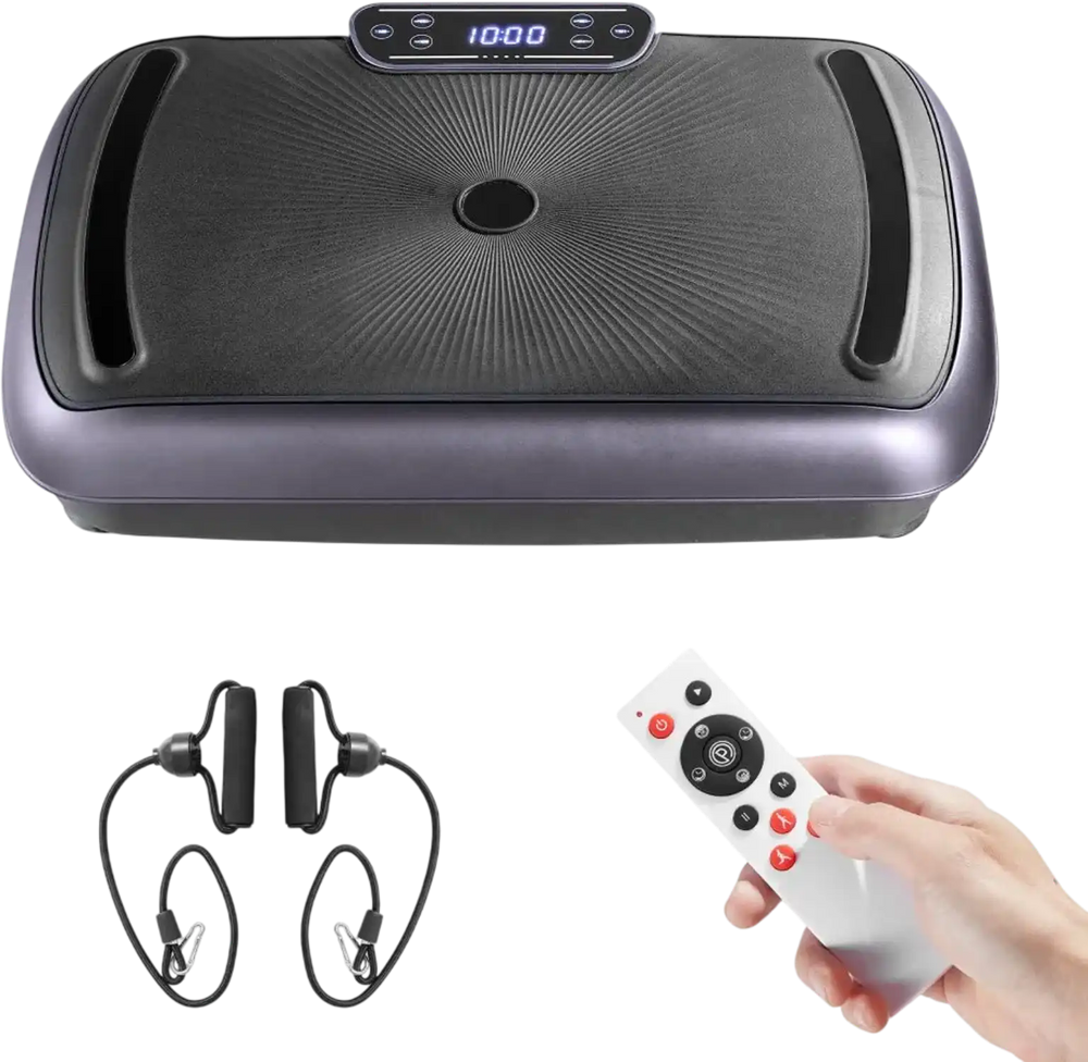 VEVOR Vibration Plate Exercise Machine, Full Body Vibrating Platform for Lymphatic Drainage and Weight Loss, Home Workout Fitness Equipment with 2 Resistance Bands, Body Shaker for Women Men, Black