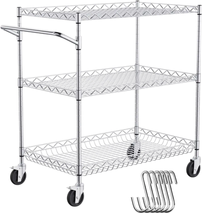 Vevor Utility Cart 3-Tier Wire Rolling Kitchen Cart 30