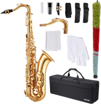 VEVOR Tenor Saxophone, B Flat, Professional Brass Saxophone Beginner Kit with Carrying Case, Mouthpiece, Straps, Cleaning Cloth, Gloves, Neck Strap, 23 Keys Tenor Sax Kit, for Beginners Students, Gold