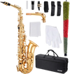 VEVOR Alto Saxophone, E Flat, Brass Saxophone Beginner Kit with Carrying Case, Mouthpiece, Straps, Cleaning Cloth Rod, Gloves, Grease, Neck Strap, 23 Keys Alto Sax Kit, for Beginners Students, Gold