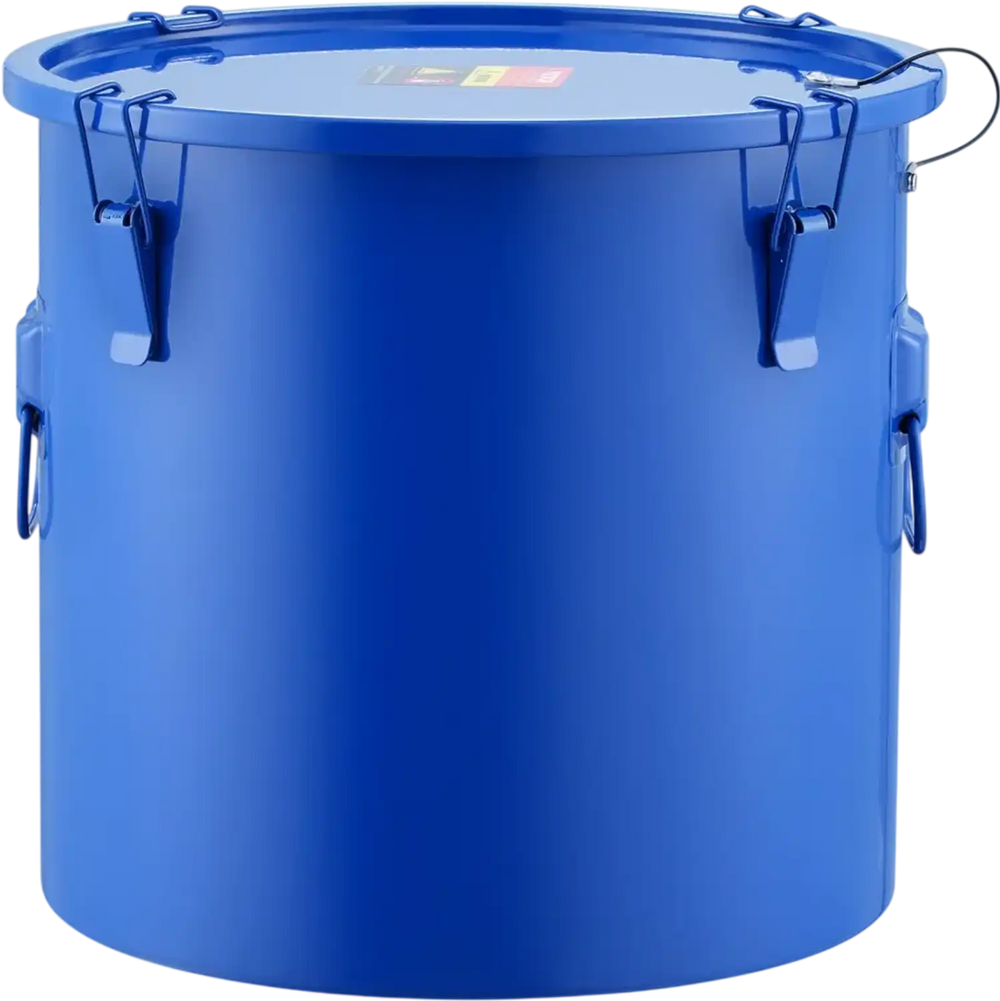 VEVOR Fryer Grease Bucket, 10 Gal Oil Disposal Caddy Carbon Steel Fryer Oil Bucket with Rust-Proof Coating, Oil Transport Container with Lid, Lock Clips, Filter Bag for Hot Cooking Oil Filtering, Blue