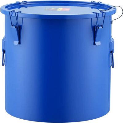 VEVOR Fryer Grease Bucket, 10 Gal Oil Disposal Caddy Carbon Steel Fryer Oil Bucket with Rust-Proof Coating, Oil Transport Container with Lid, Lock Clips, Filter Bag for Hot Cooking Oil Filtering, Blue
