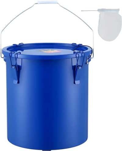 VEVOR Fryer Grease Bucket, 6 Gal Oil Disposal Caddy Carbon Steel Fryer Oil Bucket with Rust-Proof Coating, Oil Transport Container with Lid, Lock Clips, Filter Bag for Hot Cooking Oil Filtering, Blue