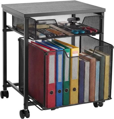 Vevor File Cart 2-Tier Rolling Mobile Filing Cabinet with Wheels Black New