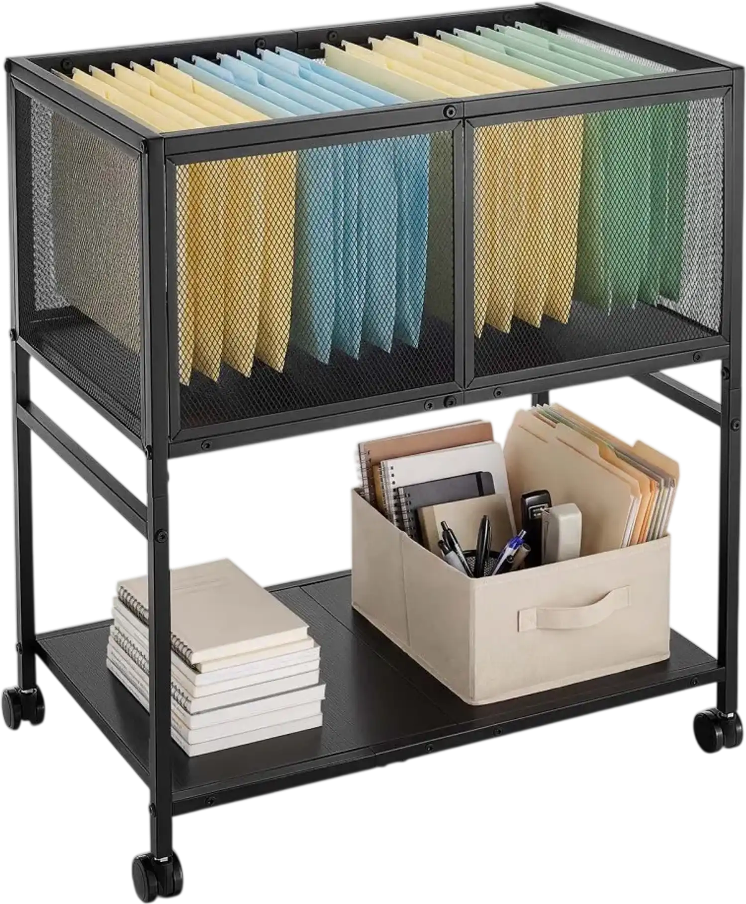 Vevor File Cart 2-Tier Rolling Mobile Filing Cabinet with Lockable Wheels Black New