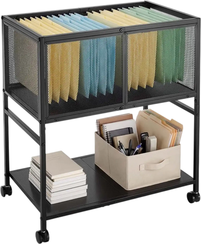 Vevor File Cart 2-Tier Rolling Mobile Filing Cabinet with Lockable Wheels Black New
