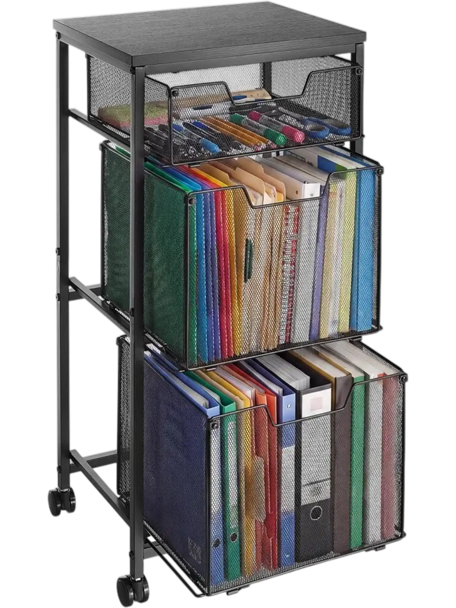 Vevor File Cart 3-Tier Rolling Mobile Filing Cabinet with Wheels and Drawers Black New