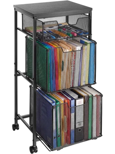 Vevor File Cart 3-Tier Rolling Mobile Filing Cabinet with Wheels and Drawers Black New