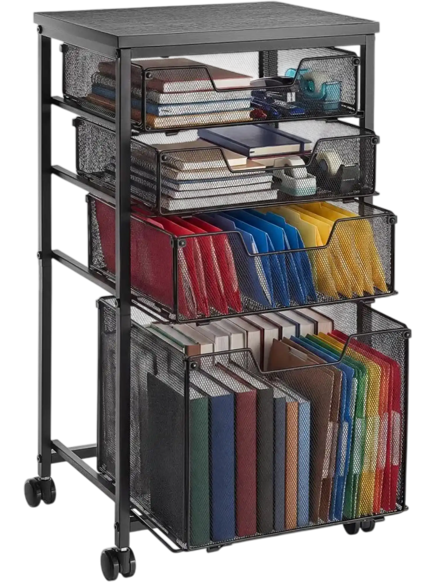 Vevor File Cart 4-Tier Rolling Mobile Filing Cabinet with Wheels and Drawers Black New