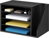 VEVOR Literature Organizer, 4 Compartments Office Mailbox with Detachable Shelves, Wooden Mailbox Sorter with Side Vertical Storage, Countertop Office Home Organizer for File, Document, Paper, Black
