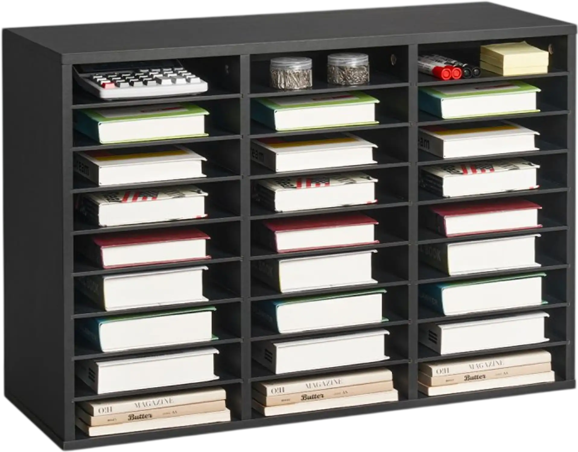 Vevor Literature Organizer 27-Compartment Wooden Mailbox Sorter Black New