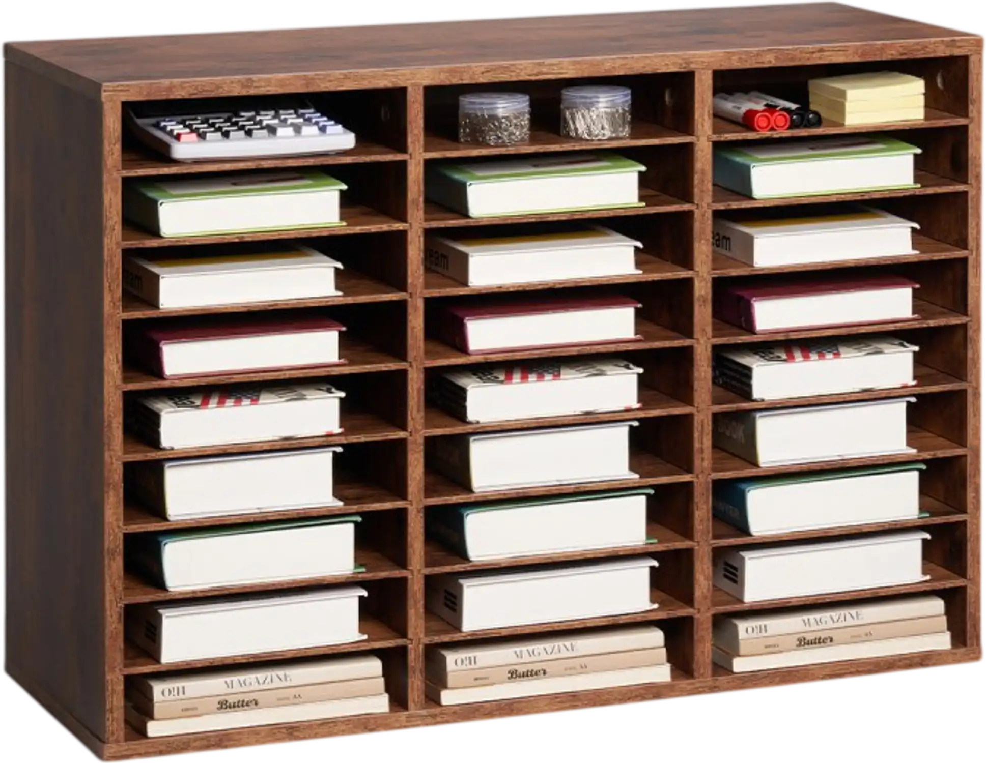 Vevor Literature Organizer 27-Compartment Wooden Mailbox Sorter Dark Brown New