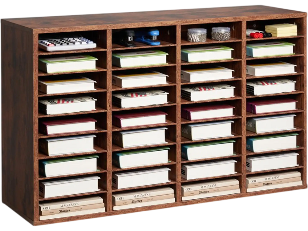 VEVOR Literature Organizer, 36 Compartments Office Mailbox with Removable Shelves, Wood Mailbox Sorter Particle Board Office Home Classroom Storage, File Sorter for File, Document, Paper, Dark Brown