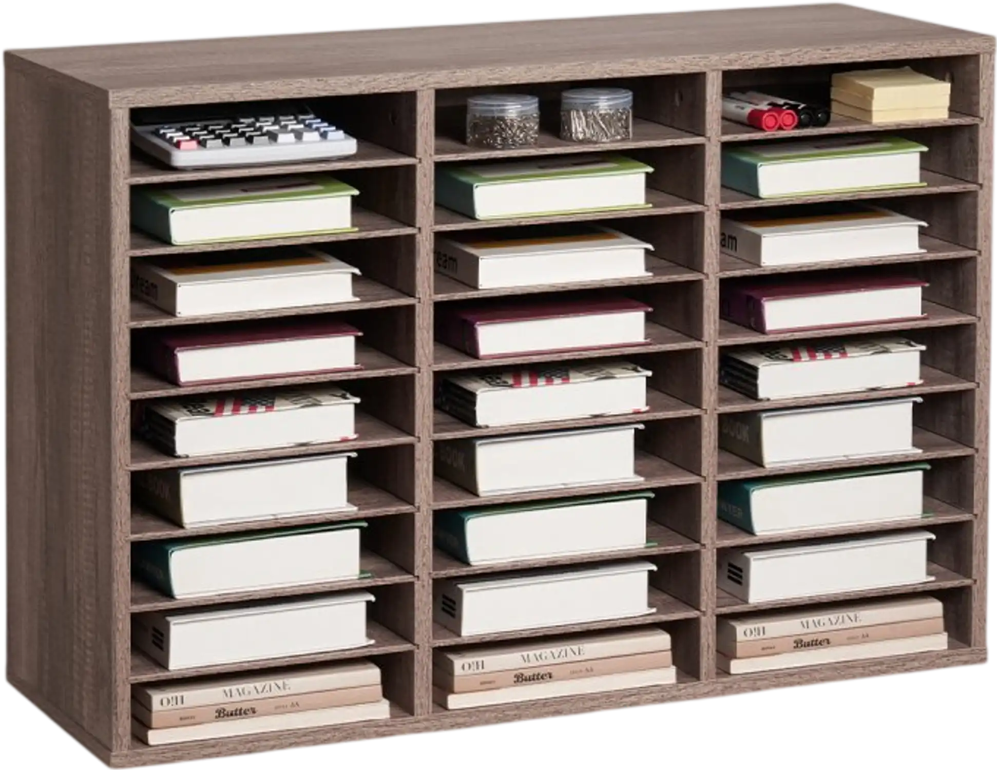 Vevor Literature Organizer 27-Compartment Wood Mailbox Sorter Black-Grey New