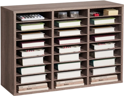 Vevor Literature Organizer 27-Compartment Wood Mailbox Sorter Black-Grey New