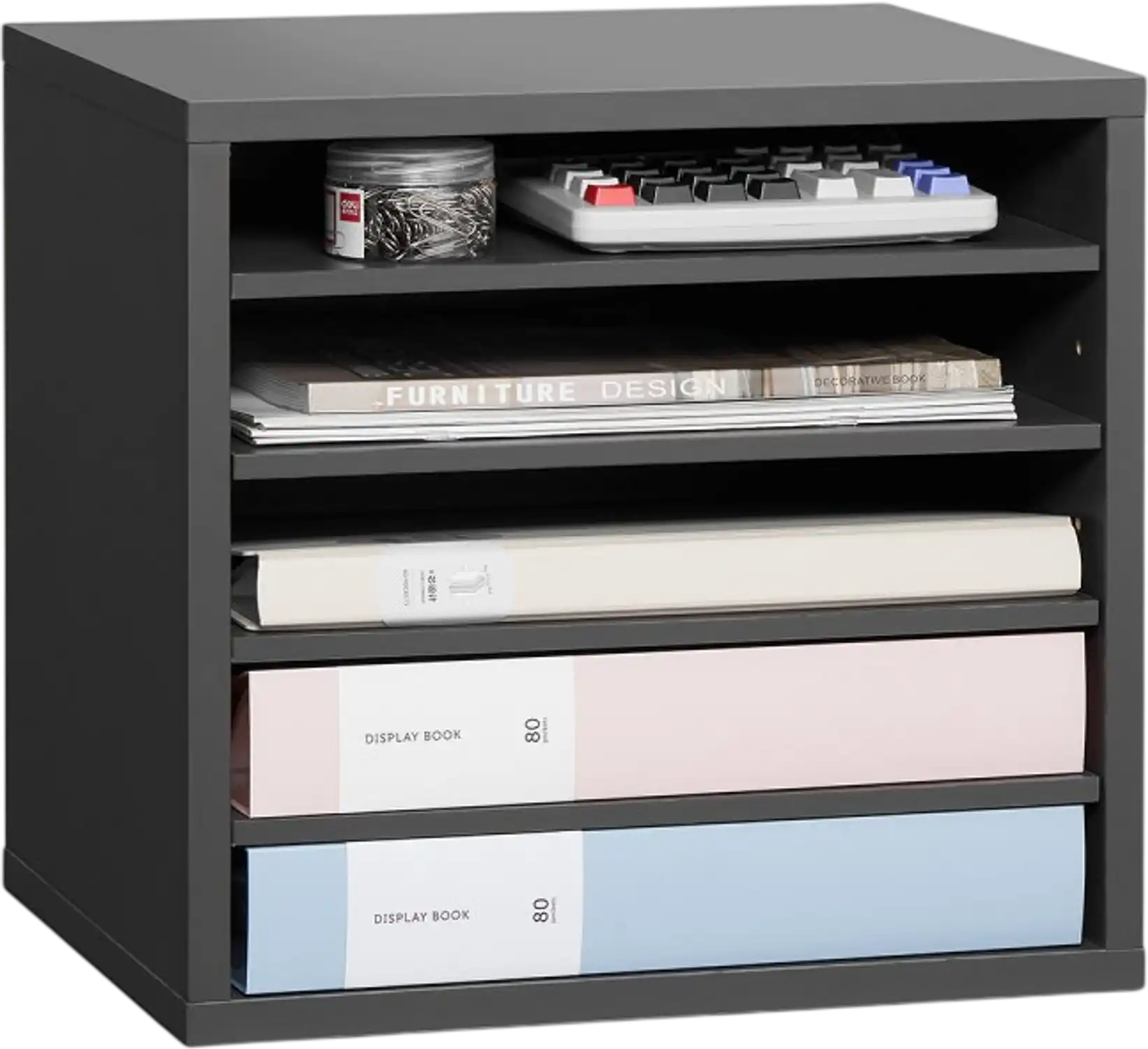 Vevor Literature Organizer 5-Compartment Adjustable Shelf Wood Mail Sorter Grey New