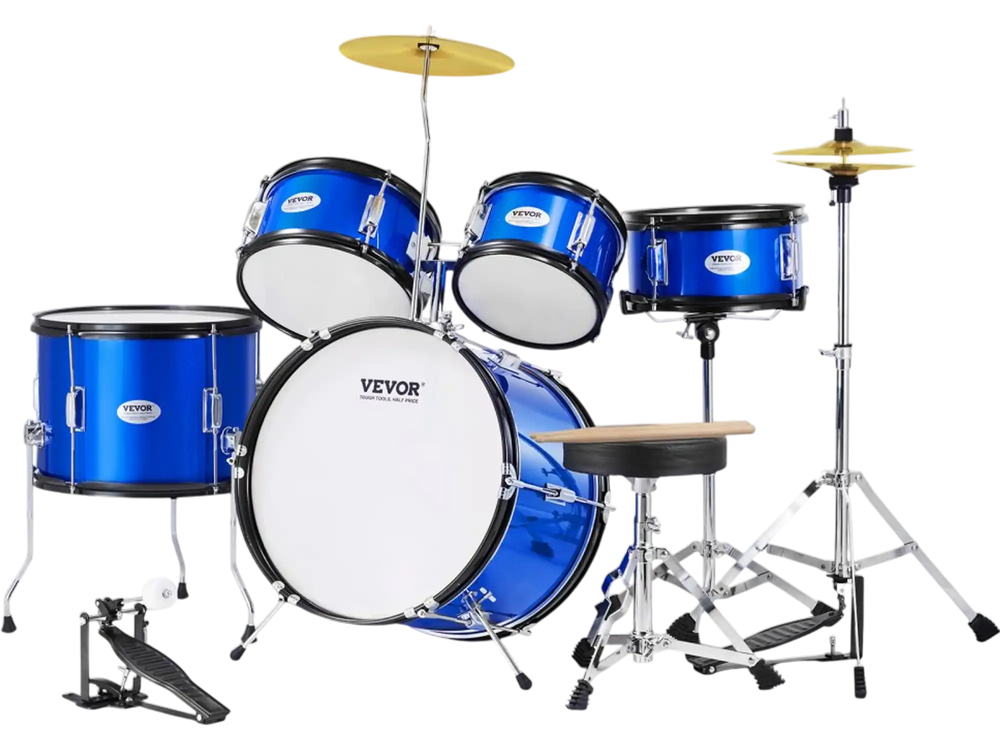 VEVOR Kids Drum Set, 5-Piece, 16 in Beginner Full Drum Set with Bass Toms Snare Floor Drum Adjustable Throne Cymbal Hi-Hat Pedal and Two Pairs of Drumsticks, Starter Drum Kit for Child Kids, Blue