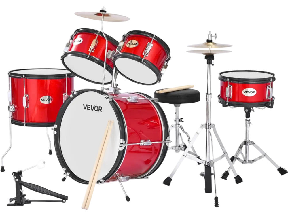 VEVOR Kids Drum Set, 5-Piece 16 in Junior Drum Sets, Beginner Drums Set with Adjustable Throne, Cymbal & Two Pairs of Drumsticks, Musical Learning Drums Instruments Kit, for Children Ages 6-13 (Red)