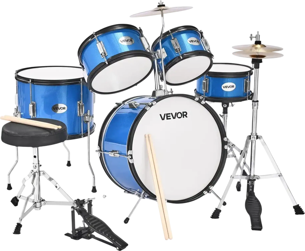 VEVOR Kids Drum Set, 5-Piece 16 in Junior Drum Sets, Beginner Drums Set with Adjustable Throne, Cymbal & Two Pairs of Drumsticks, Musical Learning Drums Instruments Kit, for Children Ages 6-13 (Blue)