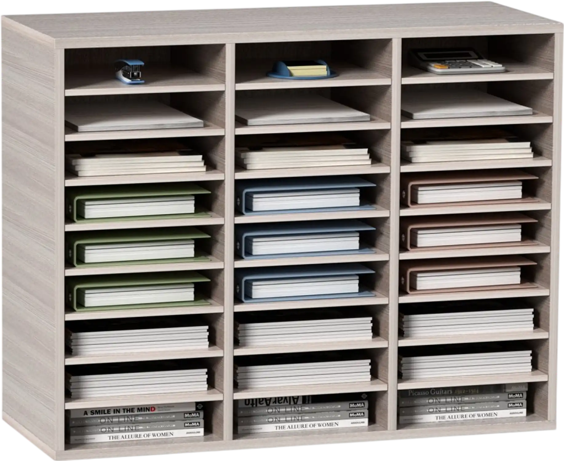 Vevor Literature Organizer 27-Compartment Wooden Mail Center Gray New