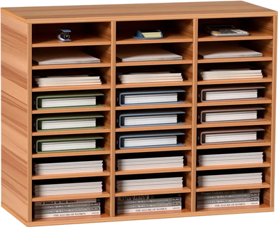 Vevor Literature Organizer 27-Compartment Adjustable Wood File Sorter White New