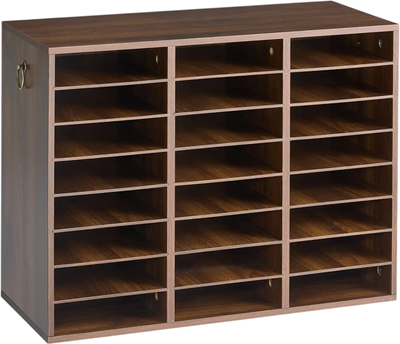 Vevor Literature Organizer 24-Compartment Wood Mail Sorter Brown New