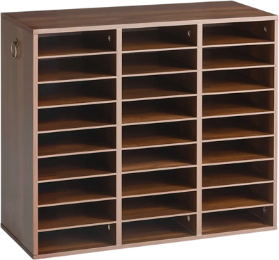 Vevor Literature Organizer Wood 27-Compartment Brown Countertop Mail Sorter New