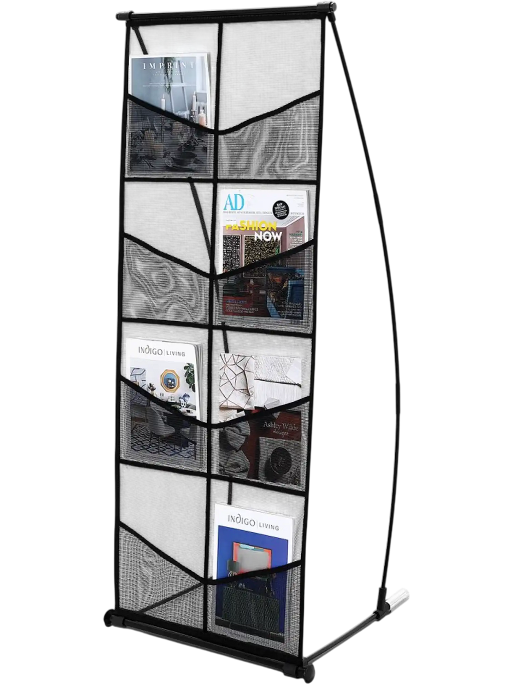 VEVOR Brochure Display Stand, 4-Tier 8 Pockets Mesh Literature Display Holder, Floor Standing Magazine Newspaper Catalog Rack, Lightweight & Portable with Carrying Bag for Shop Exhibitions Office