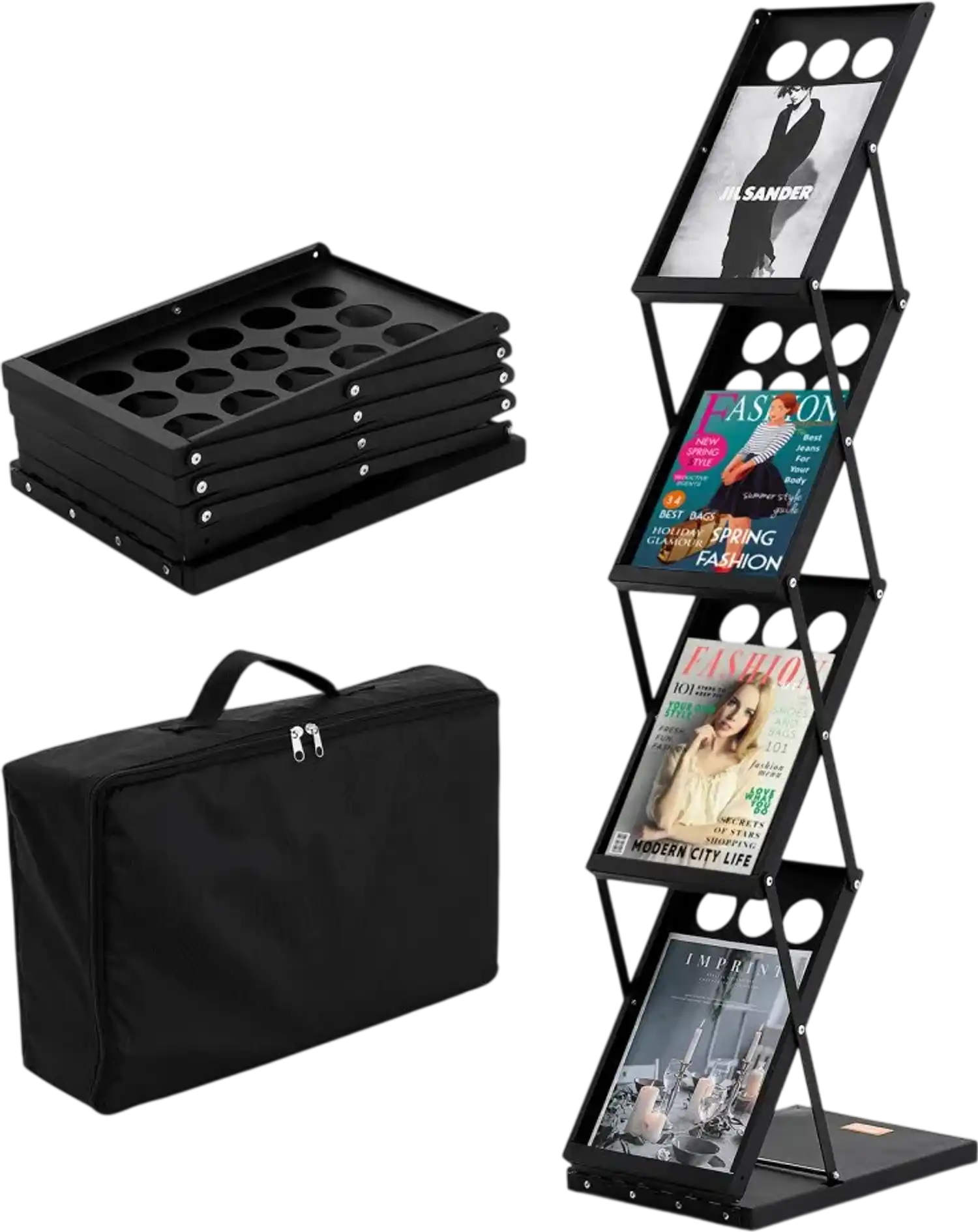 Vevor Literature Display Stand Foldable 4-Tier 4-Pocket Brochure Magazine Rack with Carrying Bag New