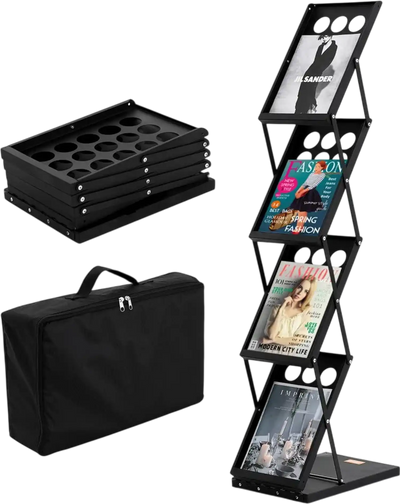 Vevor Literature Display Stand Foldable 4-Tier 4-Pocket Brochure Magazine Rack with Carrying Bag New