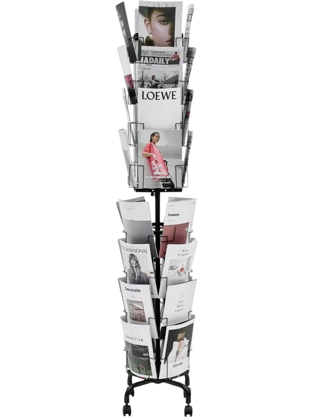 VEVOR Greeting Cards Display Rack, 32 Pockets Rotating Postcard Brochure Display Stand, 360° Spinning Card Display Rack with Sign Holder & 4 Wheels (2 Lockable) for Exhibitions Office Trade Show
