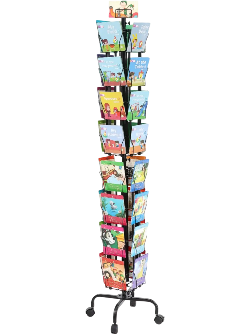 VEVOR Greeting Cards Display Rack, 32 Pockets Rotating Postcard Brochure Display Stand, 360° Spinning Card Display Rack with Sign Holder & 4 Wheels (2 Lockable) for Exhibitions Office Trade Show